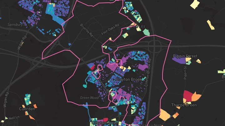 House price heatmap showing property values across Bamber Bridge