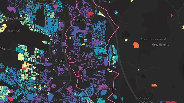 House price heatmap showing property values across Chorley