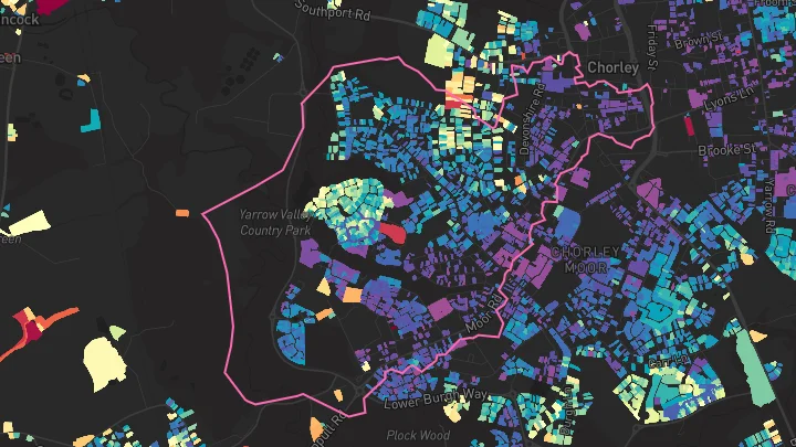 House price heatmap showing property values across Chorley