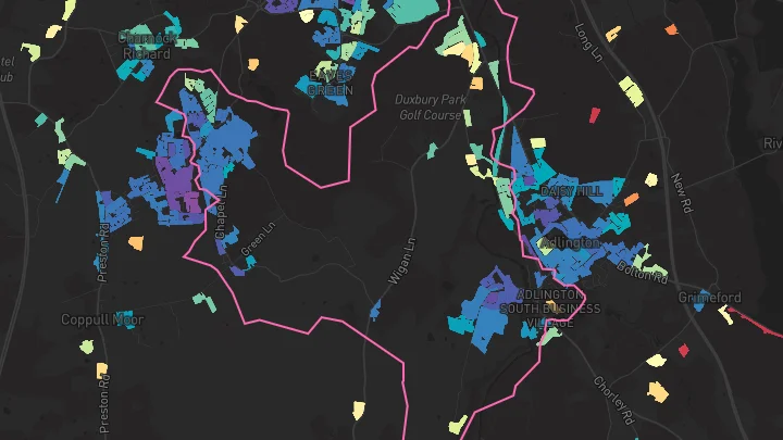 House price heatmap showing property values across Coppull