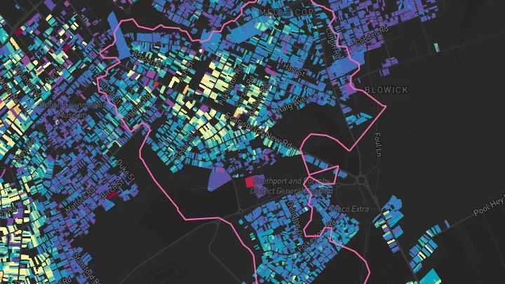 House price heatmap showing property values across Southport