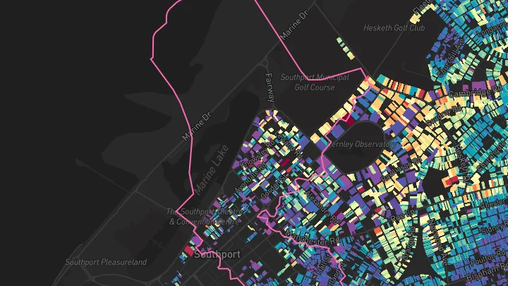 House price heatmap showing property values across Southport