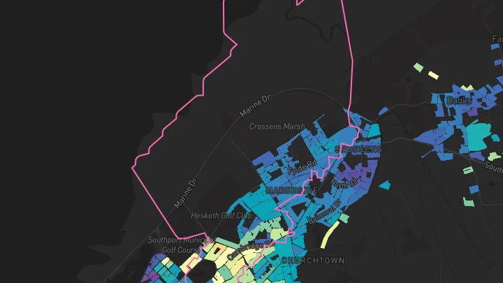 House price heatmap showing property values across Southport