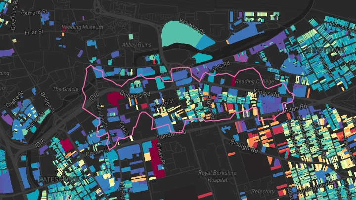 House price heatmap showing property values across Reading
