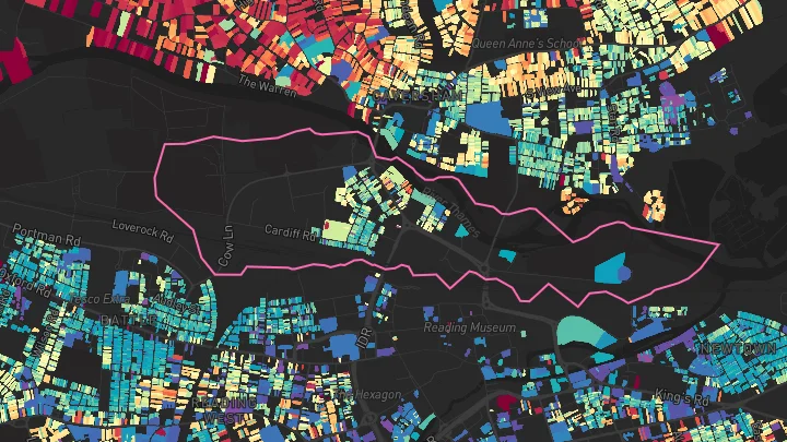 House price heatmap showing property values across Reading