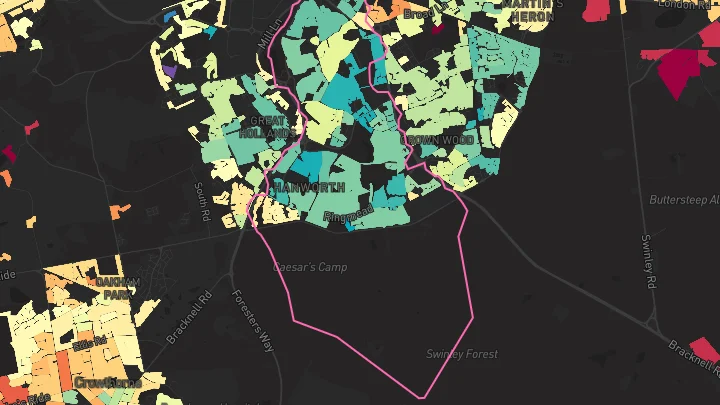 House price heatmap showing property values across Bracknell