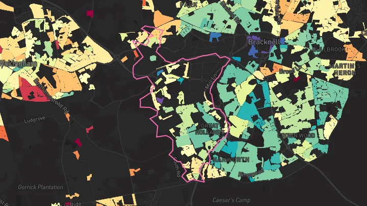 House price heatmap showing property values across Bracknell