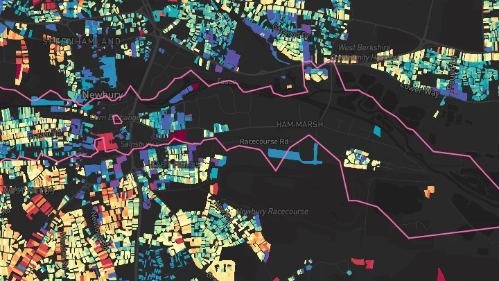 House price heatmap showing property values across Newbury