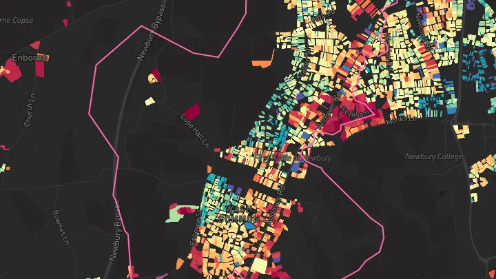 House price heatmap showing property values across Newbury