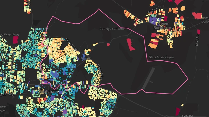 House price heatmap showing property values across Thatcham