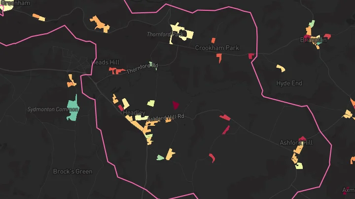 House price heatmap showing property values across Greenham