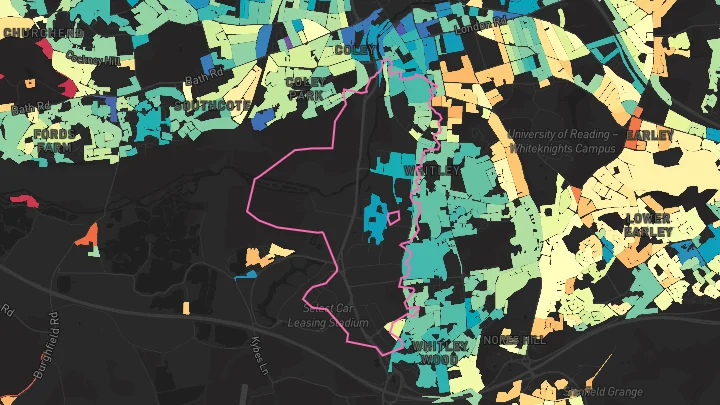 House price heatmap showing property values across Reading