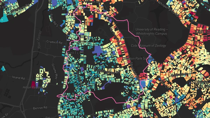 House price heatmap showing property values across Reading