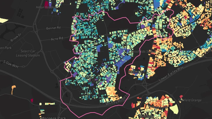 House price heatmap showing property values across Reading