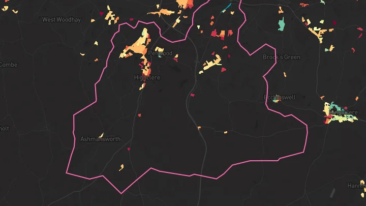 House price heatmap showing property values across Woolton Hill