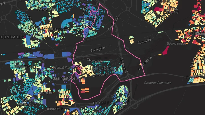 House price heatmap showing property values across Basingstoke