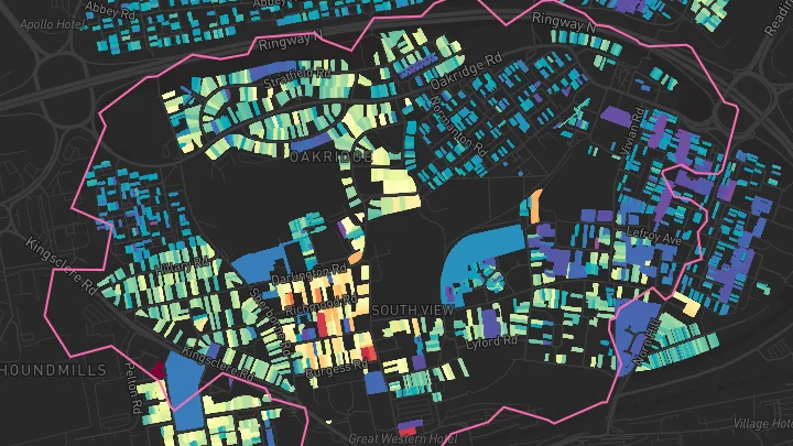House price heatmap showing property values across Basingstoke