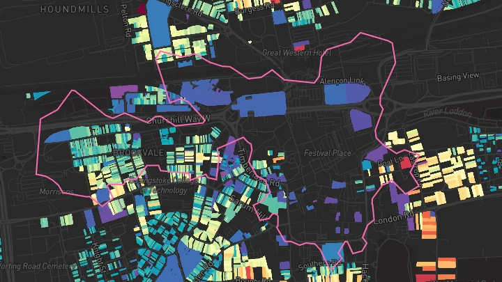 House price heatmap showing property values across Basingstoke