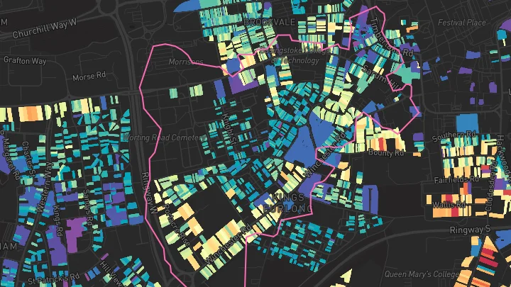 House price heatmap showing property values across Basingstoke