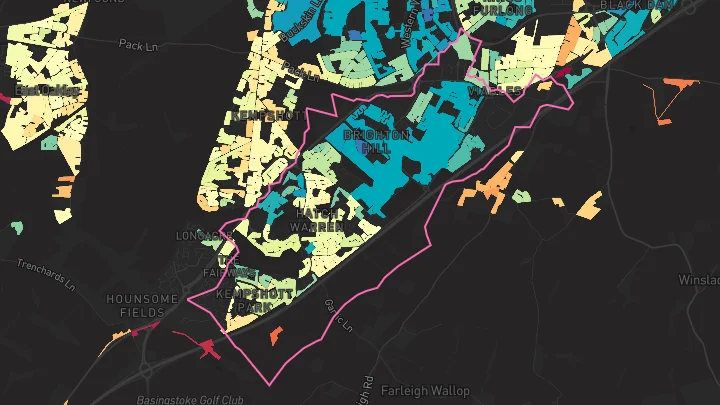 House price heatmap showing property values across Basingstoke
