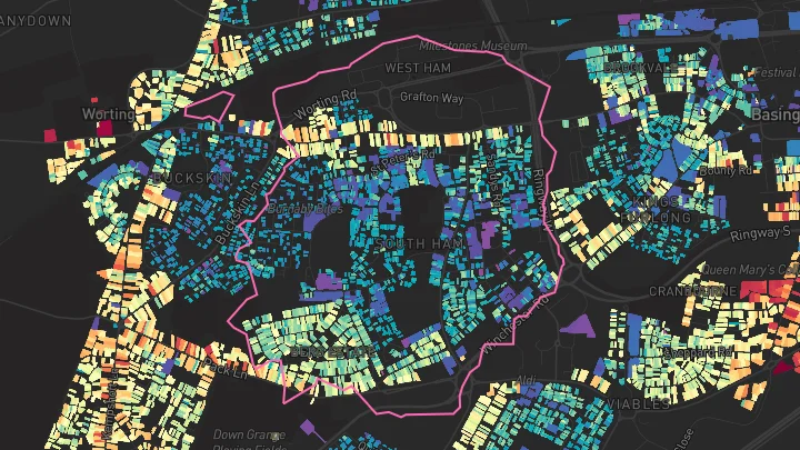House price heatmap showing property values across Basingstoke