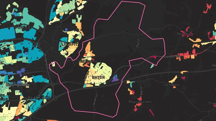 House price heatmap showing property values across Old Basing