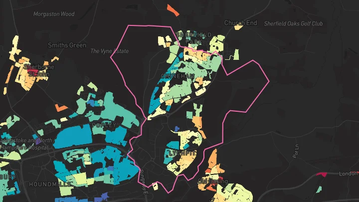 House price heatmap showing property values across Chineham