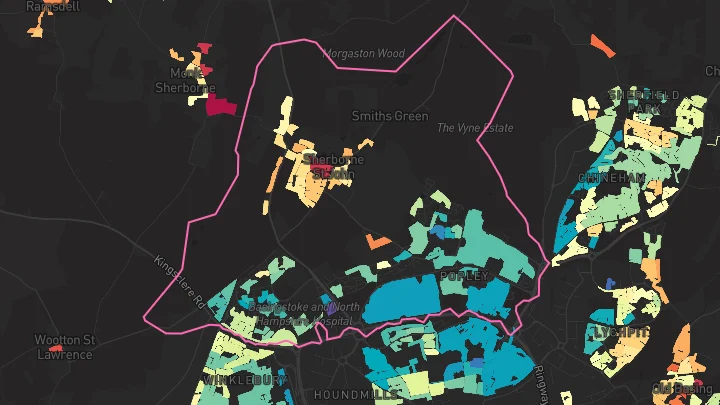 House price heatmap showing property values across Basingstoke
