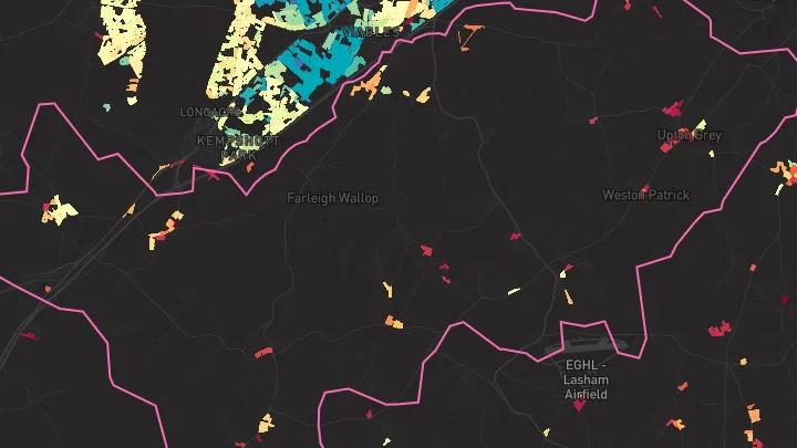 House price heatmap showing property values across North Waltham