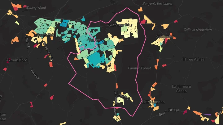 House price heatmap showing property values across Tadley