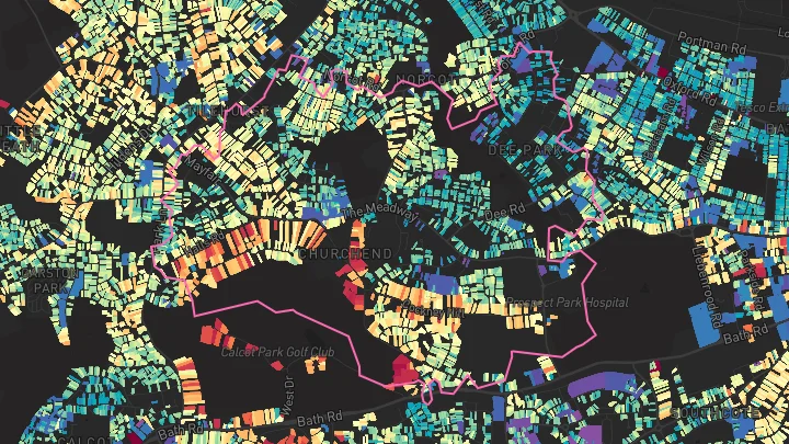 House price heatmap showing property values across Tilehurst