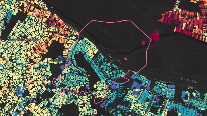 House price heatmap showing property values across Tilehurst