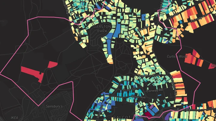 House price heatmap showing property values across Tilehurst
