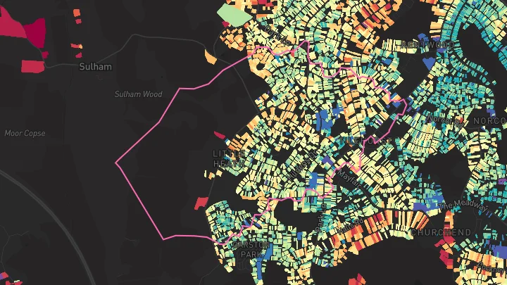 House price heatmap showing property values across Tilehurst