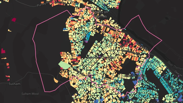 House price heatmap showing property values across Tilehurst