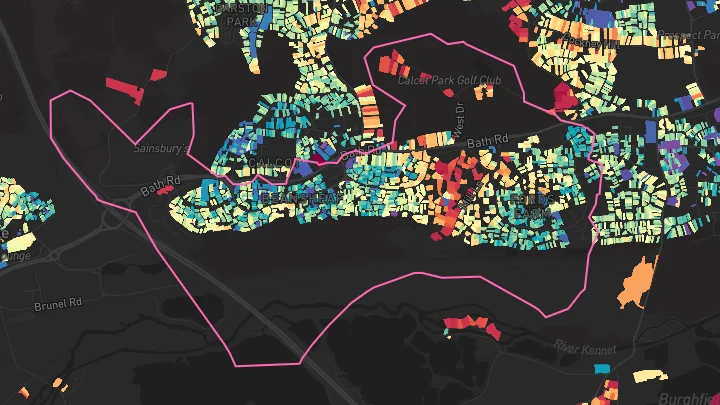House price heatmap showing property values across Calcot