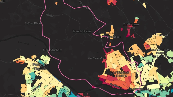 House price heatmap showing property values across Caversham
