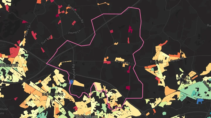House price heatmap showing property values across Wokingham