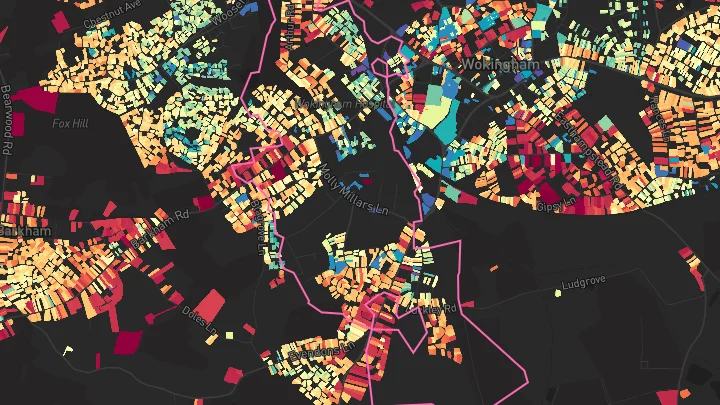 House price heatmap showing property values across Wokingham