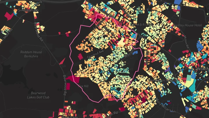 House price heatmap showing property values across Wokingham