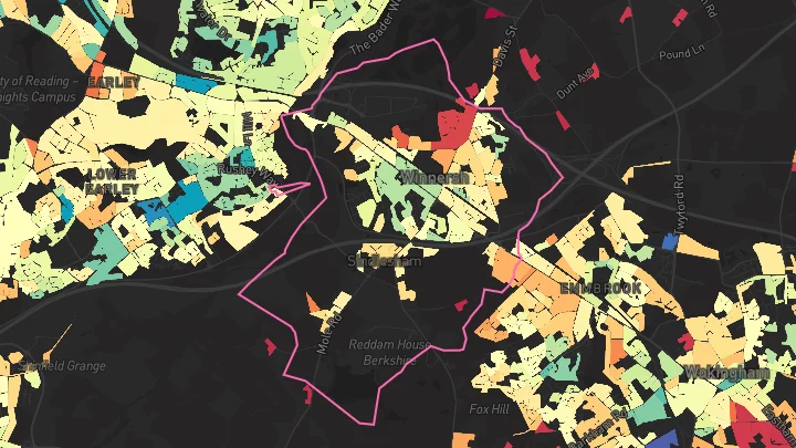 House price heatmap showing property values across Winnersh