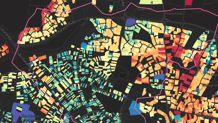 House price heatmap showing property values across Warfield