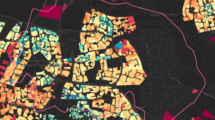 House price heatmap showing property values across Warfield