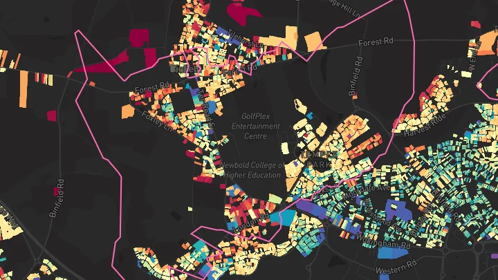 House price heatmap showing property values across Binfield