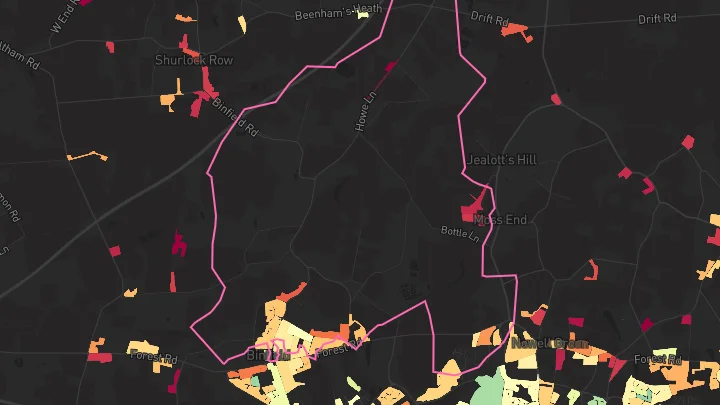 House price heatmap showing property values across Binfield