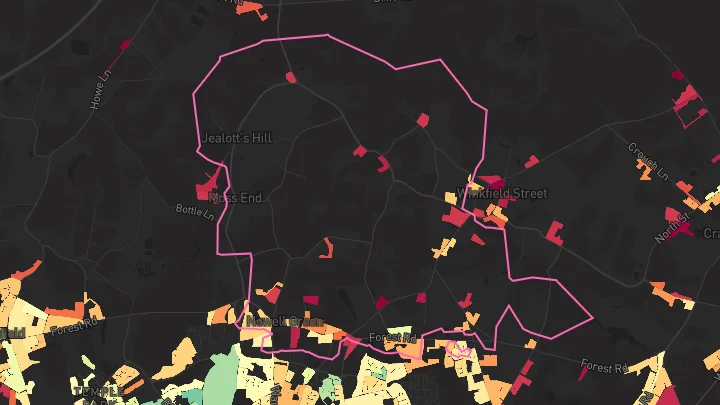 House price heatmap showing property values across Warfield