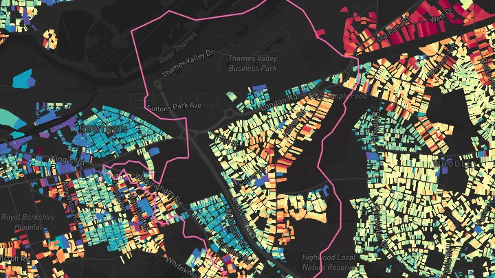 House price heatmap showing property values across Earley