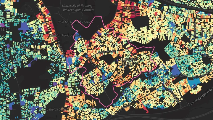 House price heatmap showing property values across Earley