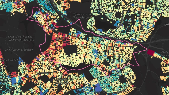 House price heatmap showing property values across Earley