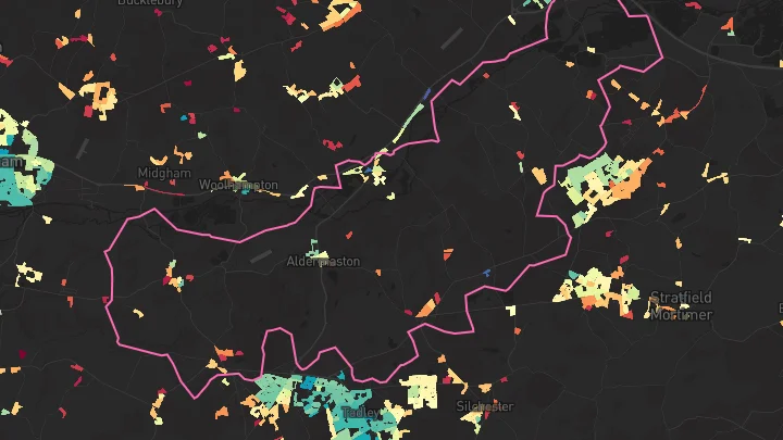 House price heatmap showing property values across Aldermaston